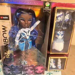 New Coco Rainbow High Doll with Blue Hair And Accessories